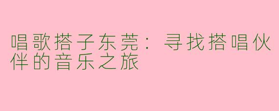 唱歌搭子东莞：寻找搭唱伙伴的音乐之旅