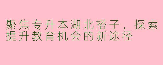 聚焦专升本湖北搭子,探索提升教育机会的新途径