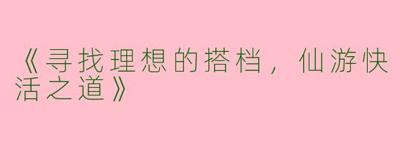 《寻找理想的搭档，仙游快活之道》