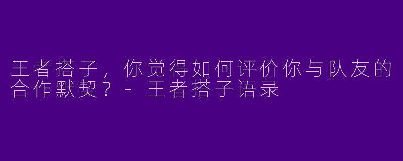 王者搭子,你觉得如何评价你与队友的合作默契?