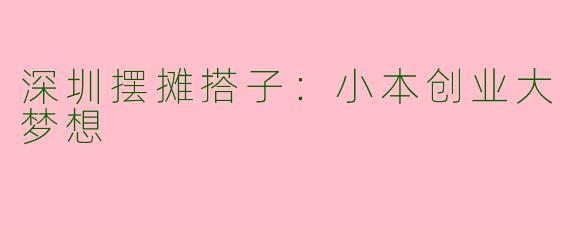 深圳摆摊搭子：小本创业大梦想