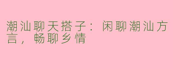 潮汕聊天搭子：闲聊潮汕方言，畅聊乡情
