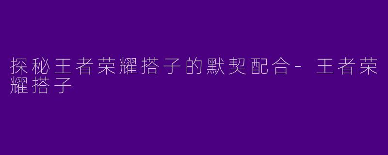 探秘王者荣耀搭子的默契配合-王者荣耀搭子