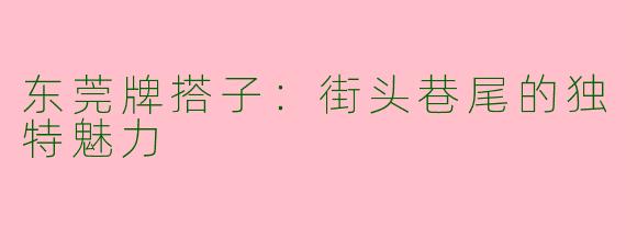东莞牌搭子：街头巷尾的独特魅力