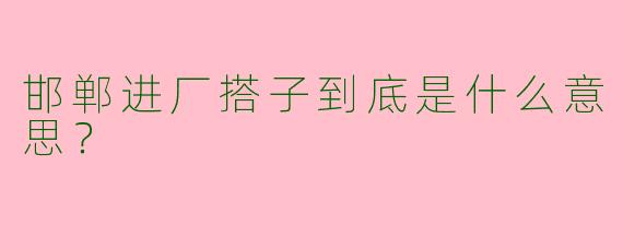 邯郸进厂搭子到底是什么意思？