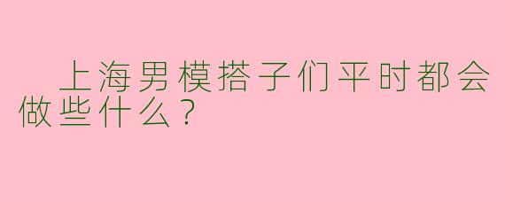 上海男模搭子们平时都会做些什么?