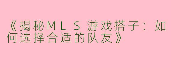 《揭秘MLS游戏搭子：如何选择合适的队友》
