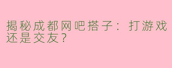 揭秘成都网吧搭子：打游戏还是交友？