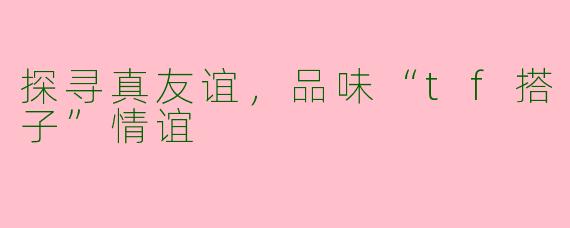 探寻真友谊，品味“tf搭子”情谊