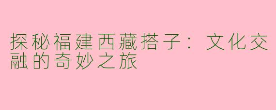 探秘福建西藏搭子:文化交融的奇妙之旅