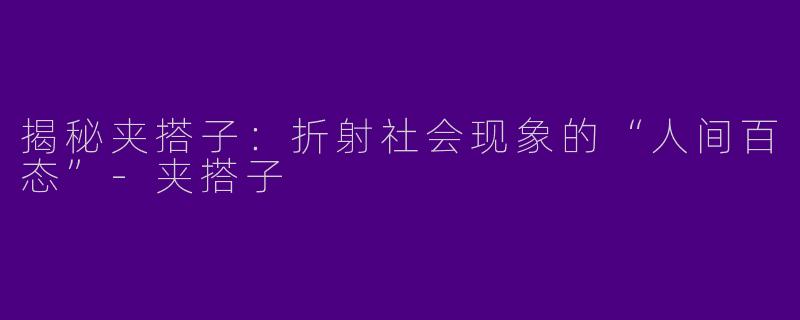揭秘夹搭子：折射社会现象的“人间百态”-夹搭子