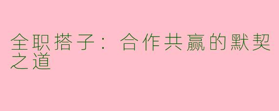 全职搭子:合作共赢的默契之道