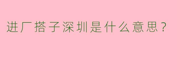 进厂搭子深圳是什么意思?