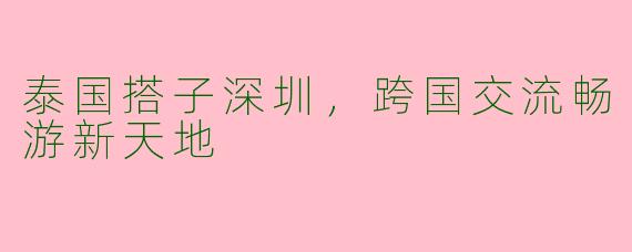 泰国搭子深圳，跨国交流畅游新天地