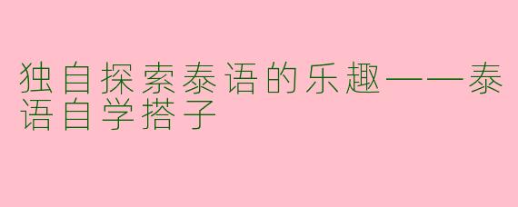 独自探索泰语的乐趣——泰语自学搭子