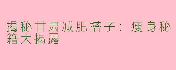 揭秘甘肃减肥搭子：瘦身秘籍大揭露