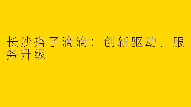 长沙搭子滴滴:创新驱动,服务升级