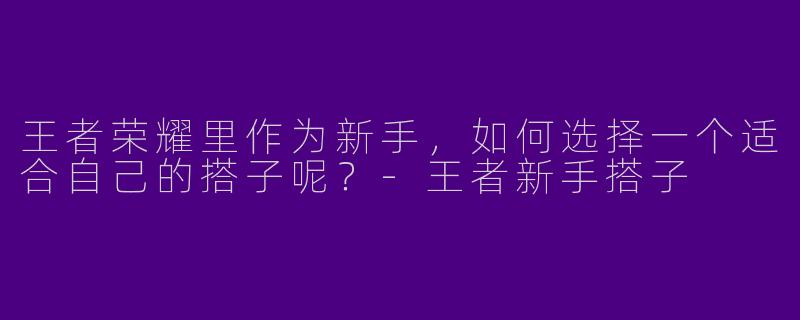 王者荣耀里作为新手，如何选择一个适合自己的搭子呢？