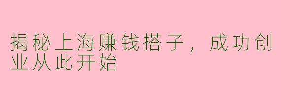 揭秘上海赚钱搭子，成功创业从此开始
