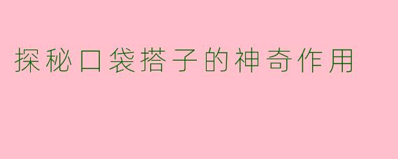 探秘口袋搭子的神奇作用
