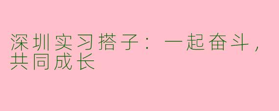 深圳实习搭子：一起奋斗，共同成长