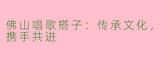 佛山唱歌搭子:传承文化,携手共进