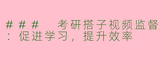### 考研搭子视频监督：促进学习，提升效率
