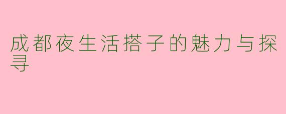 成都夜生活搭子的魅力与探寻