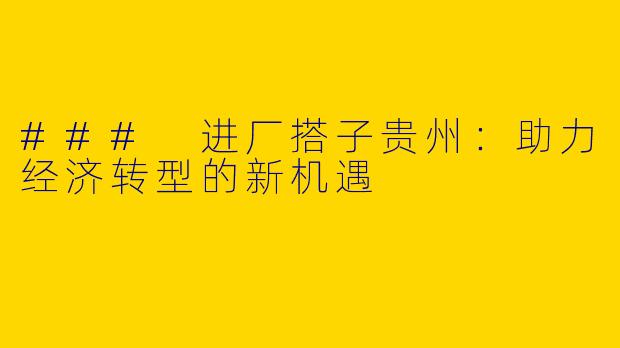 ### 进厂搭子贵州：助力经济转型的新机遇
