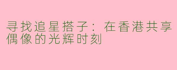 寻找追星搭子：在香港共享偶像的光辉时刻