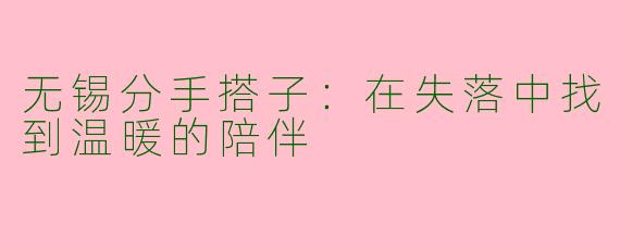 无锡分手搭子：在失落中找到温暖的陪伴