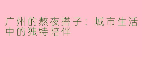 广州的熬夜搭子：城市生活中的独特陪伴