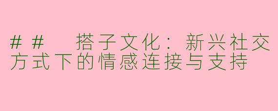 ## 搭子文化:新兴社交方式下的情感连接与支持