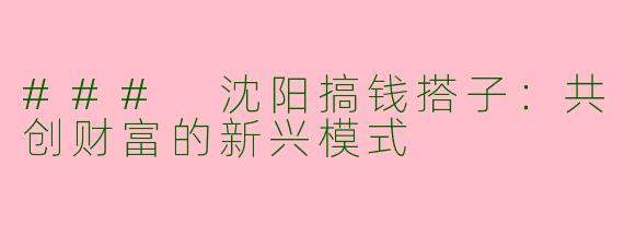 ### 沈阳搞钱搭子：共创财富的新兴模式