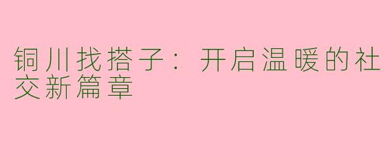 铜川找搭子:开启温暖的社交新篇章
