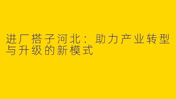 进厂搭子河北：助力产业转型与升级的新模式