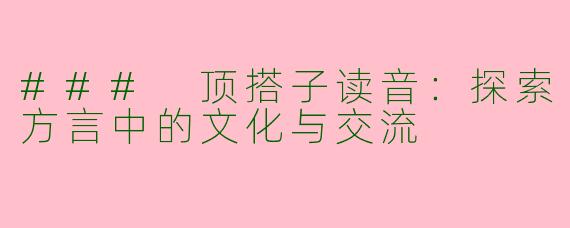 ### 顶搭子读音:探索方言中的文化与交流