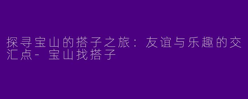 探寻宝山的搭子之旅：友谊与乐趣的交汇点-宝山找搭子