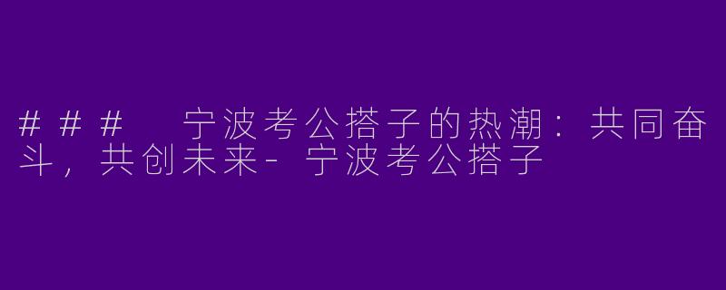 ### 宁波考公搭子的热潮：共同奋斗，共创未来-宁波考公搭子