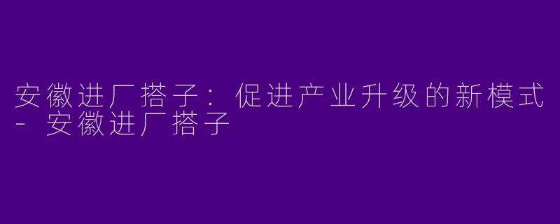 安徽进厂搭子：促进产业升级的新模式-安徽进厂搭子