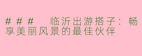 ### 临沂出游搭子：畅享美丽风景的最佳伙伴