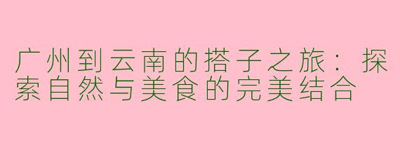 广州到云南的搭子之旅：探索自然与美食的完美结合