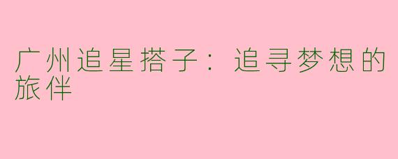 广州追星搭子:追寻梦想的旅伴