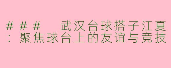### 武汉台球搭子江夏：聚焦球台上的友谊与竞技