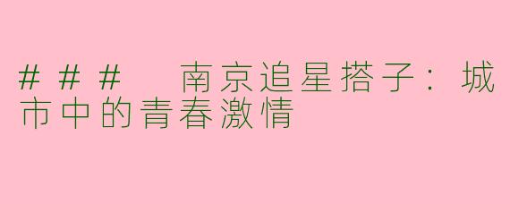 ### 南京追星搭子:城市中的青春激情