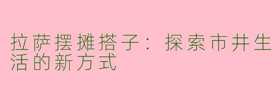 拉萨摆摊搭子：探索市井生活的新方式