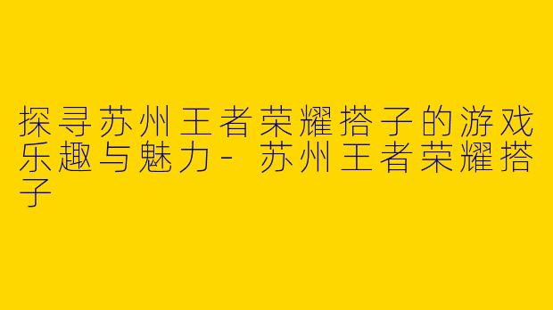 探寻苏州王者荣耀搭子的游戏乐趣与魅力
