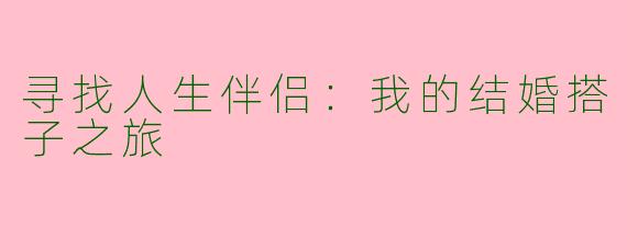 寻找人生伴侣:我的结婚搭子之旅