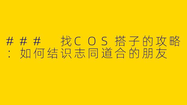 ### 找COS搭子的攻略：如何结识志同道合的朋友