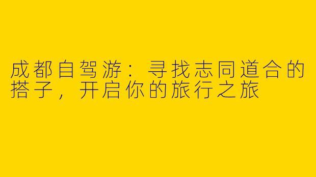 成都自驾游：寻找志同道合的搭子，开启你的旅行之旅